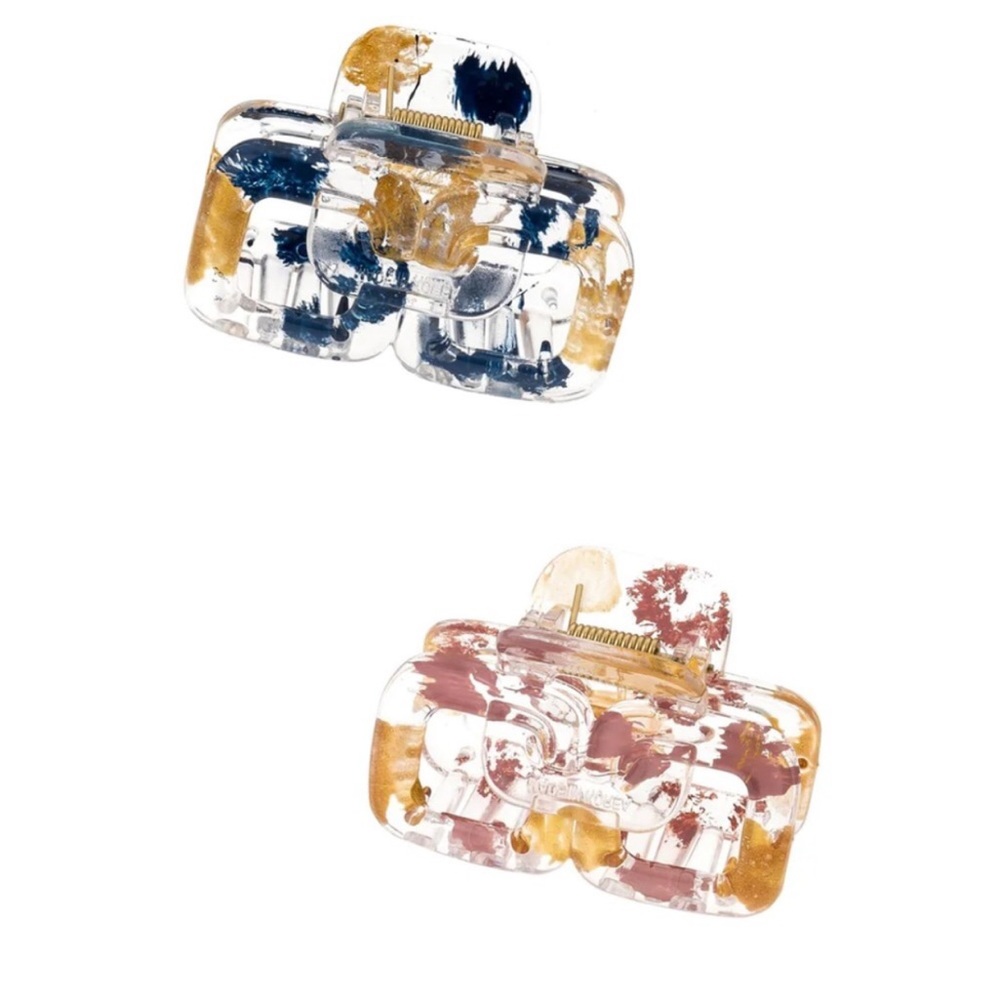 NWT Ettika Set of 2 Hair Claws Gold Flecked Clear Acrylic Hair Clips Blue Pink